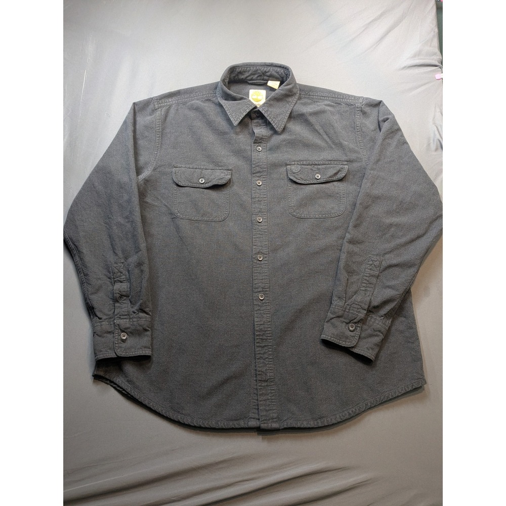 Timberland Mens Charcoal Gray Cotton Flannel Button Down Shirt Large L/G